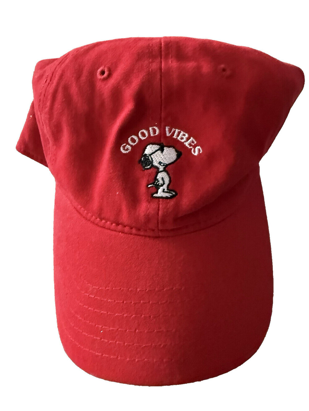 Peanuts Snoopy Red Baseball Cap Hat "Good Vibes" Adjustable Strapback Joe Cool